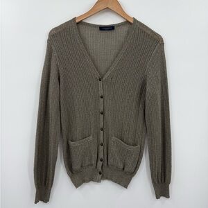 Piazza Sempione Metallic Wool Cashmere Button Front Cardigan | Taupe | Medium